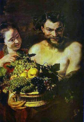 Romantic Art - Satyr and Girl with Basket of Fruit